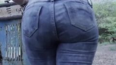 Girl In Jeans Farting Outdoors